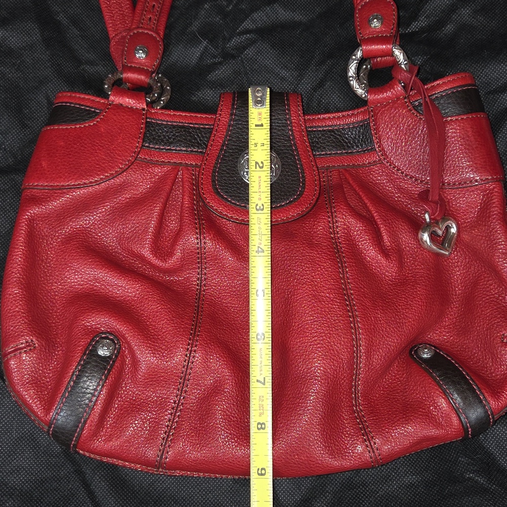 BRIGHTON Red Leather Handbag With Black Trim, Silver Hardware and Heart Charm - Picture 12 of 13